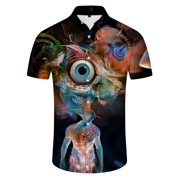 
Eyeball abstract black 3d print pattern men's casual button down shirt short sleeve top summer short sleeve magic evil eye psychedelic
                