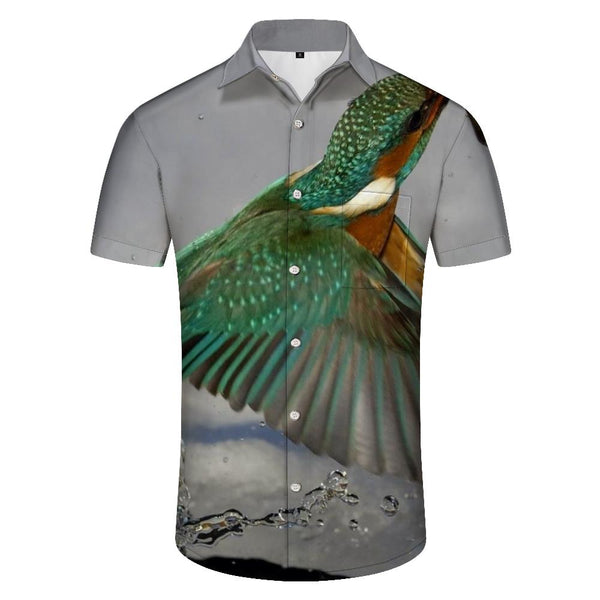 
Green festive bird animal men's casual loose street Hawaiian tropical four seasons shirt short sleeve button
                