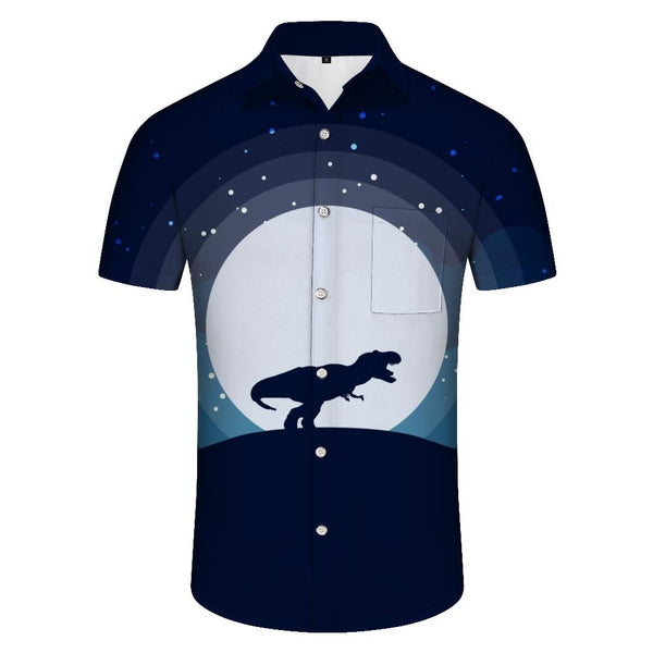 
Dinosaur Locke Shirt for Men on the Ancient Moon Cuban Collar Button Tropical Beach Shirt Fashion Short Sleeves Retro
                