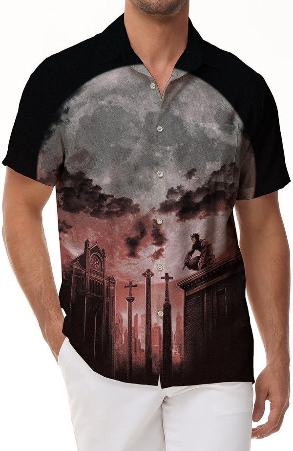 Fashion Men's Shirt Short Sleeve Casual Button-Up Beach Abstract Skull Shirt Men's Retro Style Short Sleeve Shirt Tops