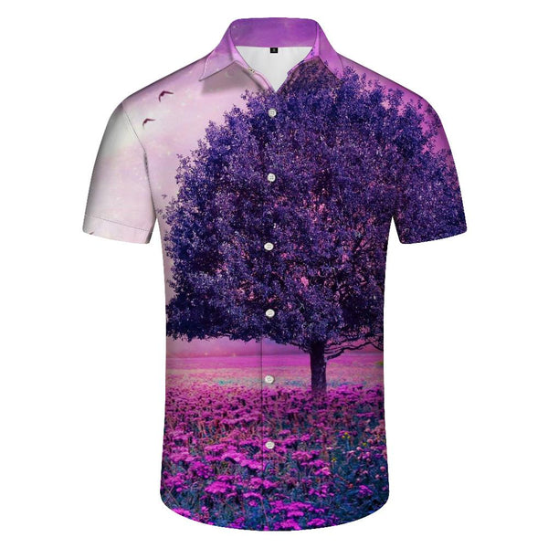 
Purple Flower Sea Hawaiian Simple All-match Shirt Comfortable Breathable Men's Loose Hawaiian Short Sleeve Button Shirt Top
                