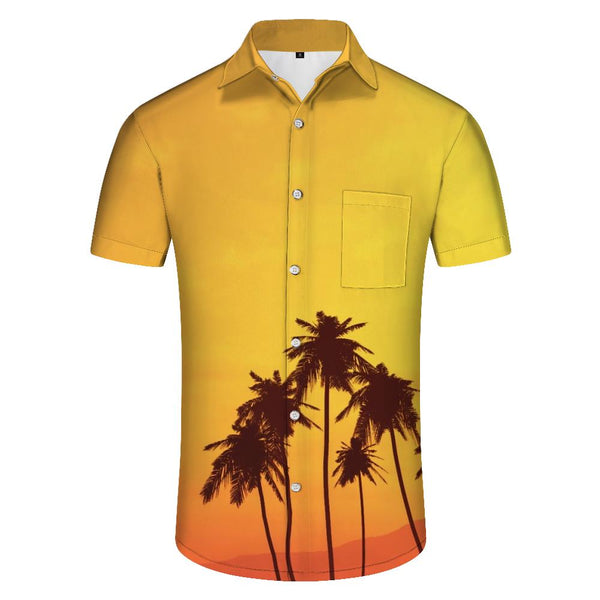 
Dusk and coconut trees summer vacation beach Hawaiian shirt men street simple style short sleeve button shirt
                