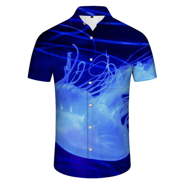 
Blue Jellyfish Undersea Digital Print Men's Casual Loose Short Sleeve Shirt Hawaiian Tropical Button Comfortable Breathable Shirt Top
                