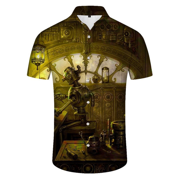 
Gold Robot Punk House Men's Shirt Short Sleeve Tropical Hawaiian Shirt Regular Fit Casual
                