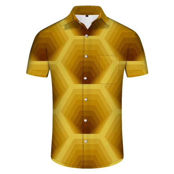 
Men's Summer Short Sleeve Shirt Fashion Yellow Gradient Geometric Pattern Casual Comfort Top
                