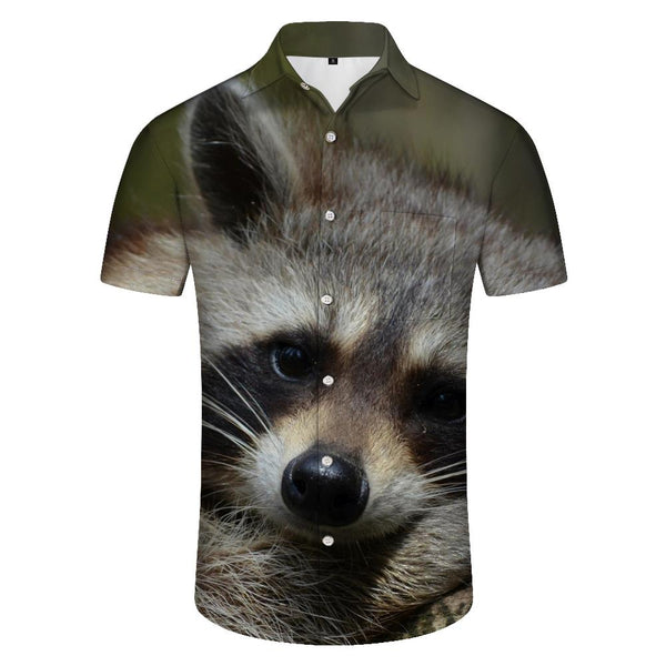
Cute animal raccoon 3D digital printing tropical vacation beach Hawaii short-sleeved shirt men's casual short-sleeved shirt loose
                