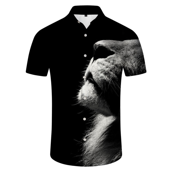 
Black lion cub men's summer casual print button down lapel shirt short sleeve top shirt short sleeve sportswear men's summer
                