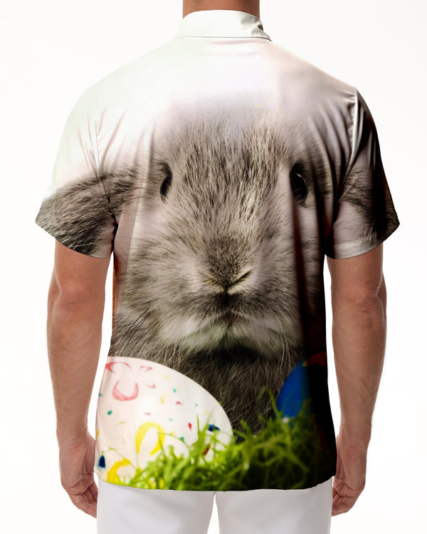 
Funny Bunny Animal Flowers Men's Easter Shirt 3D Digital Printing Button Short Sleeve Casual Hawaiian Shirt
                