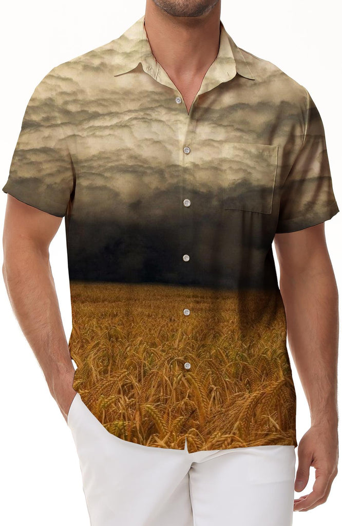 Wheat field 3d print pattern Hawaiian fashion trend short sleeve shirt men's casual short sleeve shirt natural environment