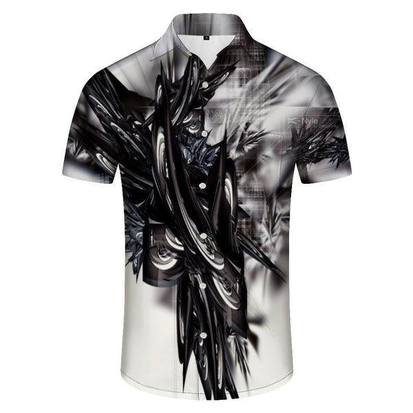 
Black cartoon print pattern Hawaiian button-down short sleeve men's comfortable summer fashion comfortable breathable shirt
                