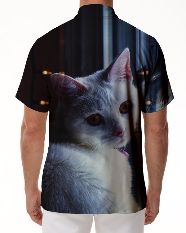 
White Cat Hawaiian Shirt Men's Short Sleeve Hawaiian Shirt Men's Funny Cat Beach Shirt
                