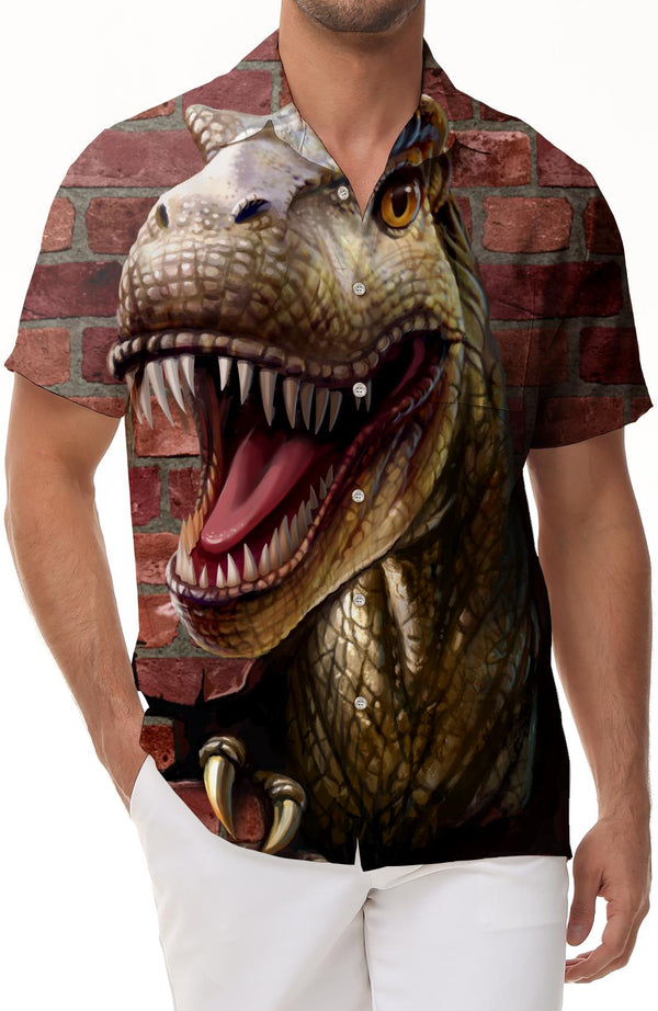 Dinosaur Men's Fashion Shirt Regular Short Sleeve Button Shirt Casual Tropical Four Seasons Shirt