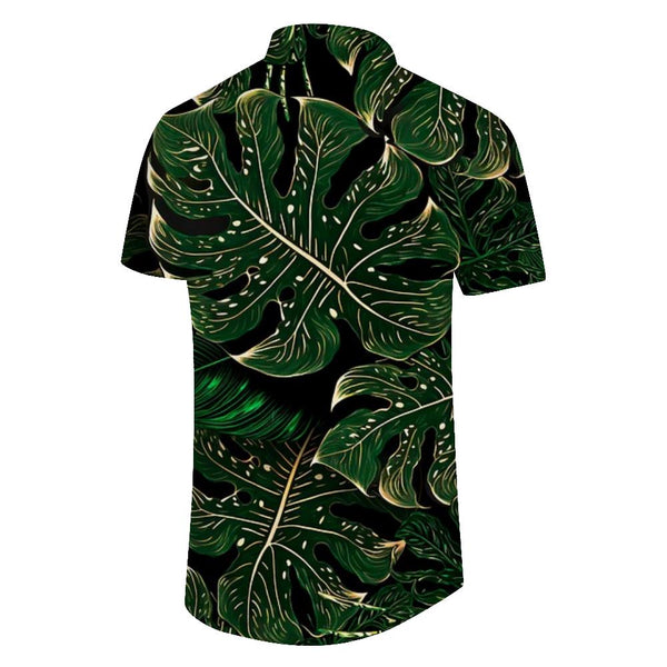 
Green Palm Leaf Print Men's Hawaiian Floral Shirt Summer Beach Vacation Button-Down Tropical Print Short Sleeve Shirt
                