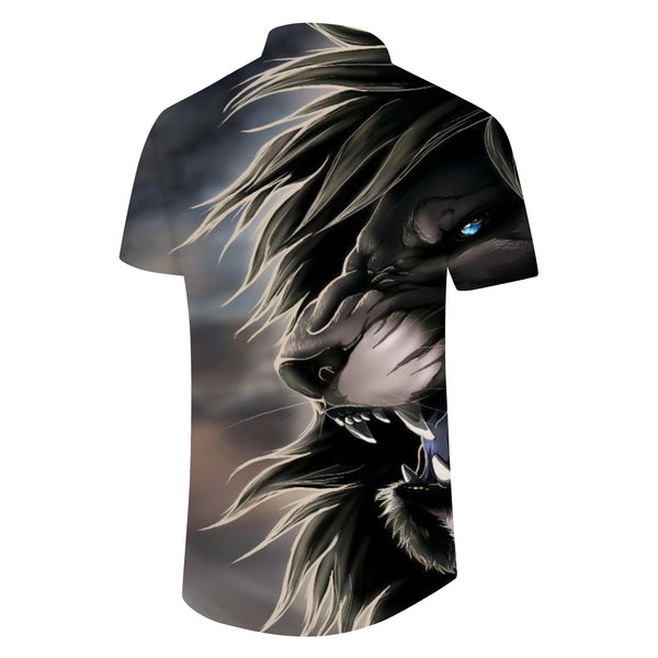 
Hip-hop short-sleeved cool men's new summer tops lion shirt men's animal short-sleeved sexy tops slim 3D printed pattern
                