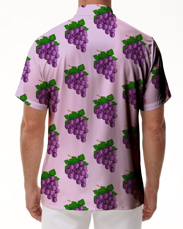 
Purple grape 3d digital printing men's casual loose button-down lapel Hawaiian pocket tropical seaside vacation top
                