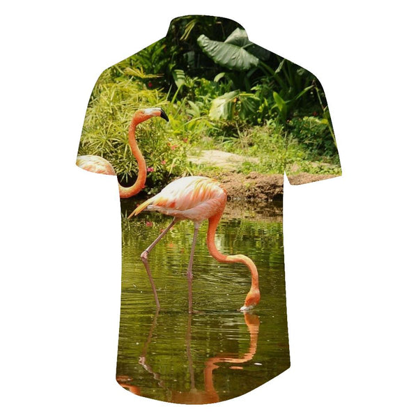 
Short Sleeve Water Animals Pink Flamingo Summer Beach Print Pattern Hawaiian Shirt 3D Men's Casual Shirt
                