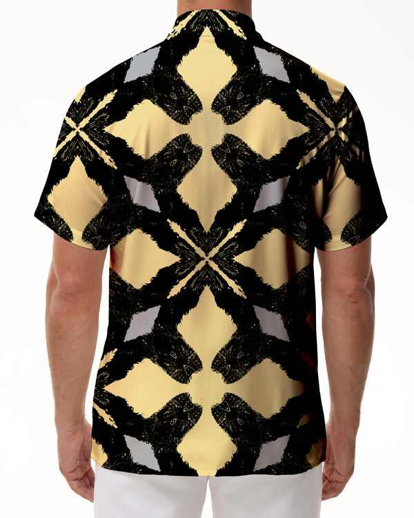 
Men's yellow and black geometric pattern Hawaiian shirt short sleeves
                