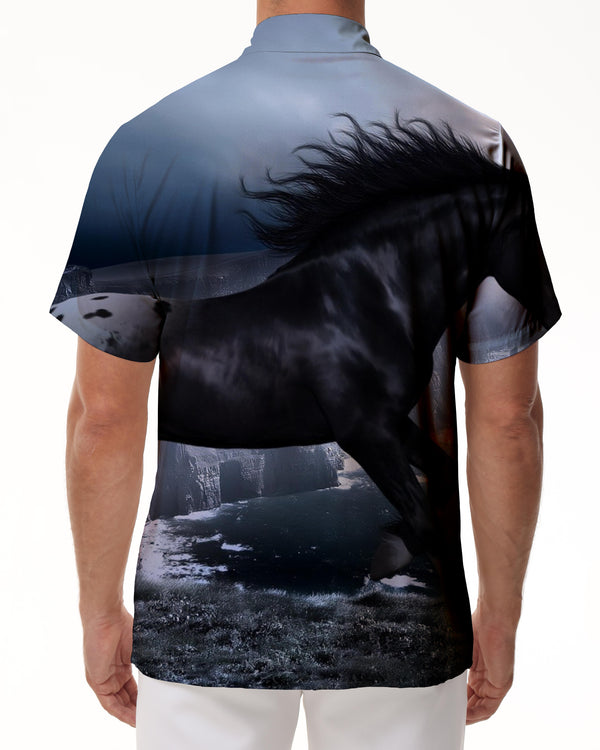 
Fashion Pattern Men's Short Sleeve Clothing 3D Hawaiian Button Lapel Black Horse Fun Fashion Popular Short Sleeve Shirt
                