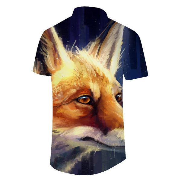 
Oil painting art glowing fox face Hawaiian shirt short sleeve lining button down lapel short sleeve shirt beach vacation seaside top
                