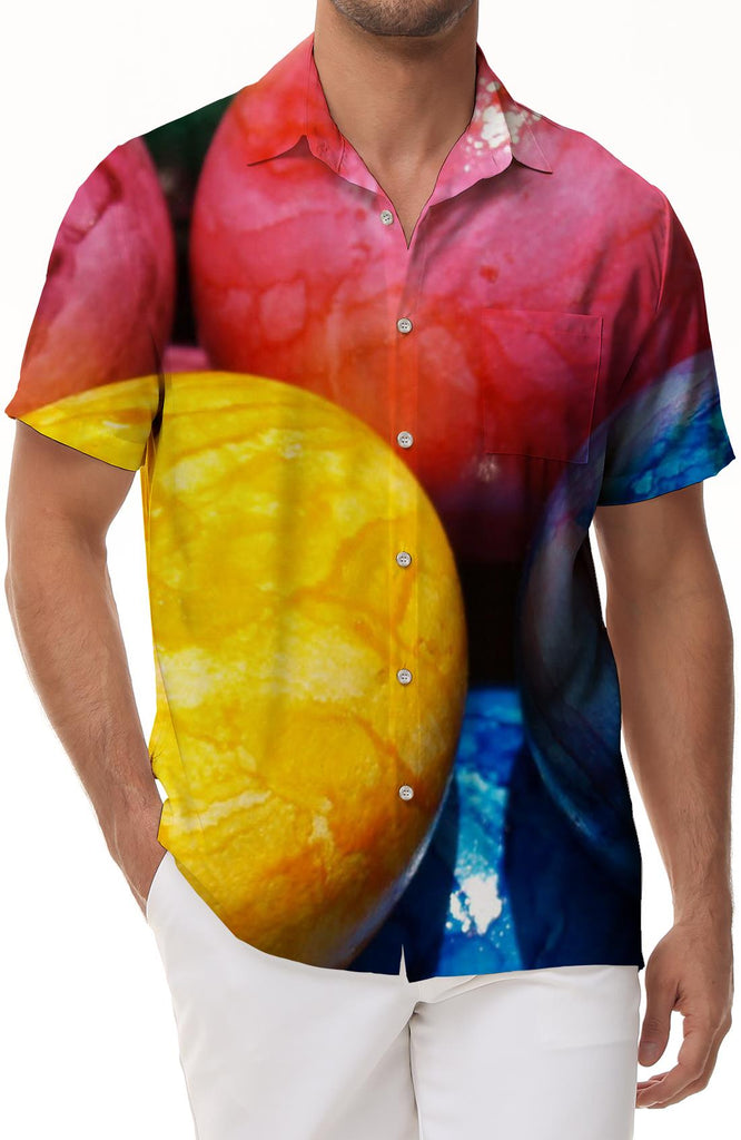 Funny Egg Print Hawaiian Casual Loose Mens Easter Shirt Short Sleeve Button Shirt Perfect for Easter Gifts