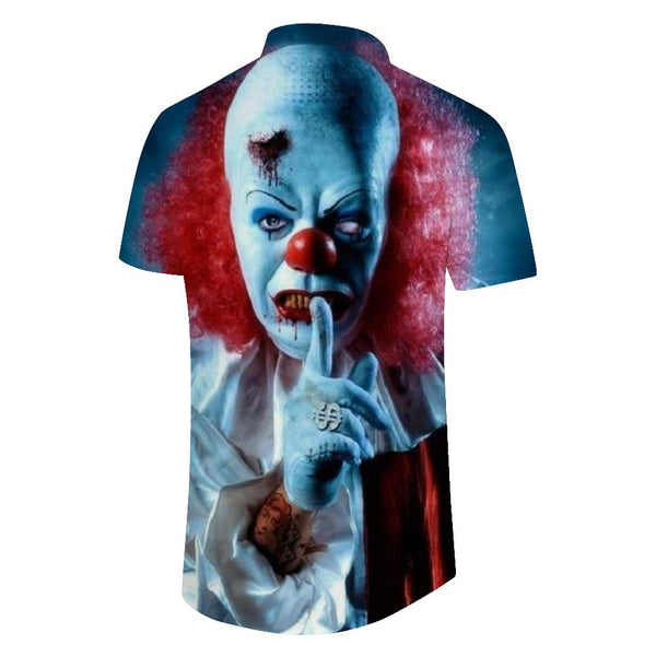 
Halloween Bald Clown Button Pocket Casual Short Sleeve Shirt Hawaiian Casual Loose Men's Button Pocket Lapel Top
                