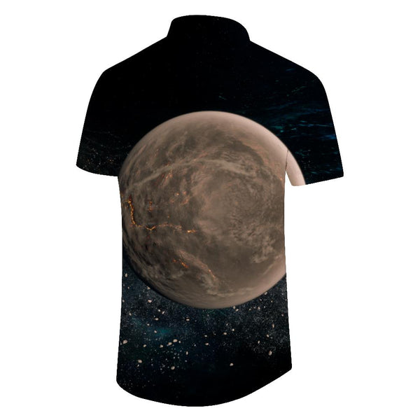 
Wooden ball space planet print trendy tropical summer wear Hawaiian shirt men's retro beach wear
                