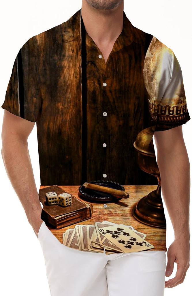 Casino and Poker Chips Printed Shirt Hawaiian Tropical Button Men Casual Outdoor Street Fishing Seaside Beach Party