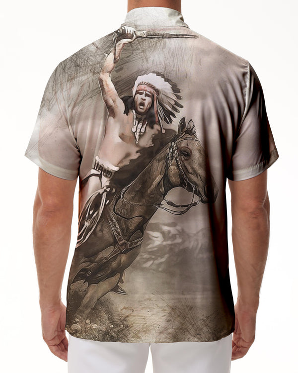 
Oil painting running horse men's Hawaiian shirt short sleeve button casual shirt suitable for summer beach
                