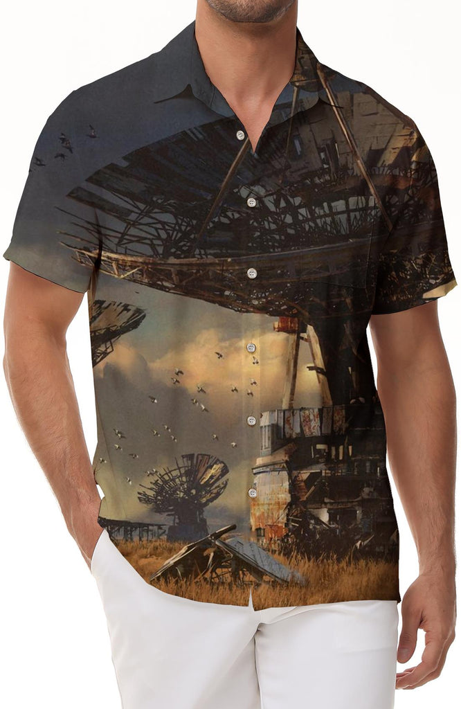 Technology Fantasy Satellite Men's Casual Loose Hawaiian Tropical Four Seasons Short Sleeve Shirt Comfortable Breathable Short Sleeve Shirt Fashionable