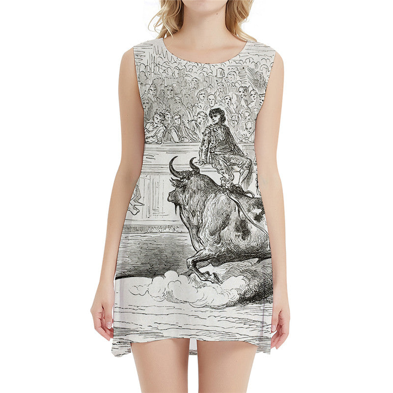Cattle Dress Women Spain 3d Print Animal Ladies Dresses Vintage Halter Sleeveless White Vestido Sexy Womens Clothing Club