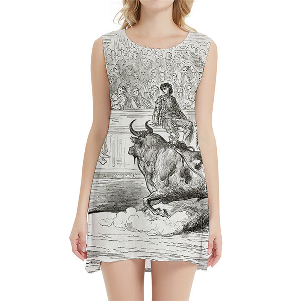 Cattle Dress Women Spain 3d Print Animal Ladies Dresses Vintage Halter Sleeveless White Vestido Sexy Womens Clothing Club