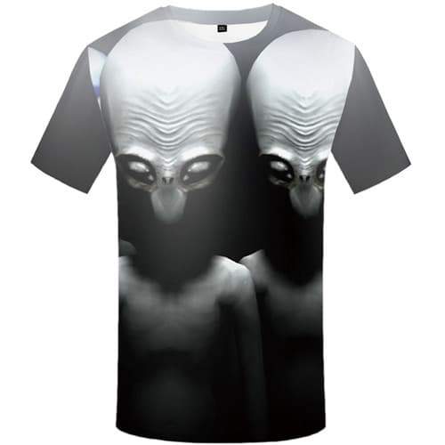 Alien T-shirt Men Gray T-shirts Graphic Gothic Tshirts Casual Cosplay Tshirts Novelty Short Sleeve Hip hop Mens Tee Slim Sport - KYKU