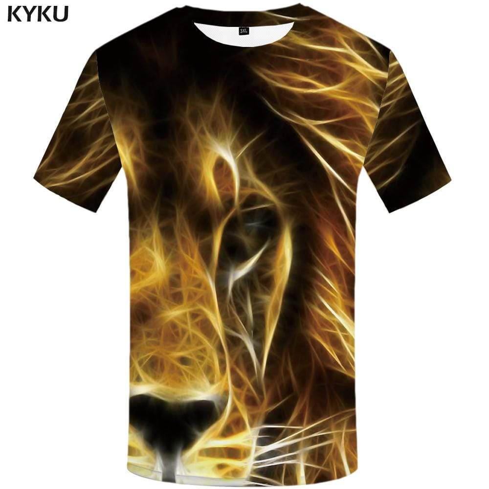 Lion T-shirts Men Animal T shirts Funny Flame Tshirt Anime Space T-shirt 3d Fantasy Tshirts Print Mens Clothing Short Sleeve