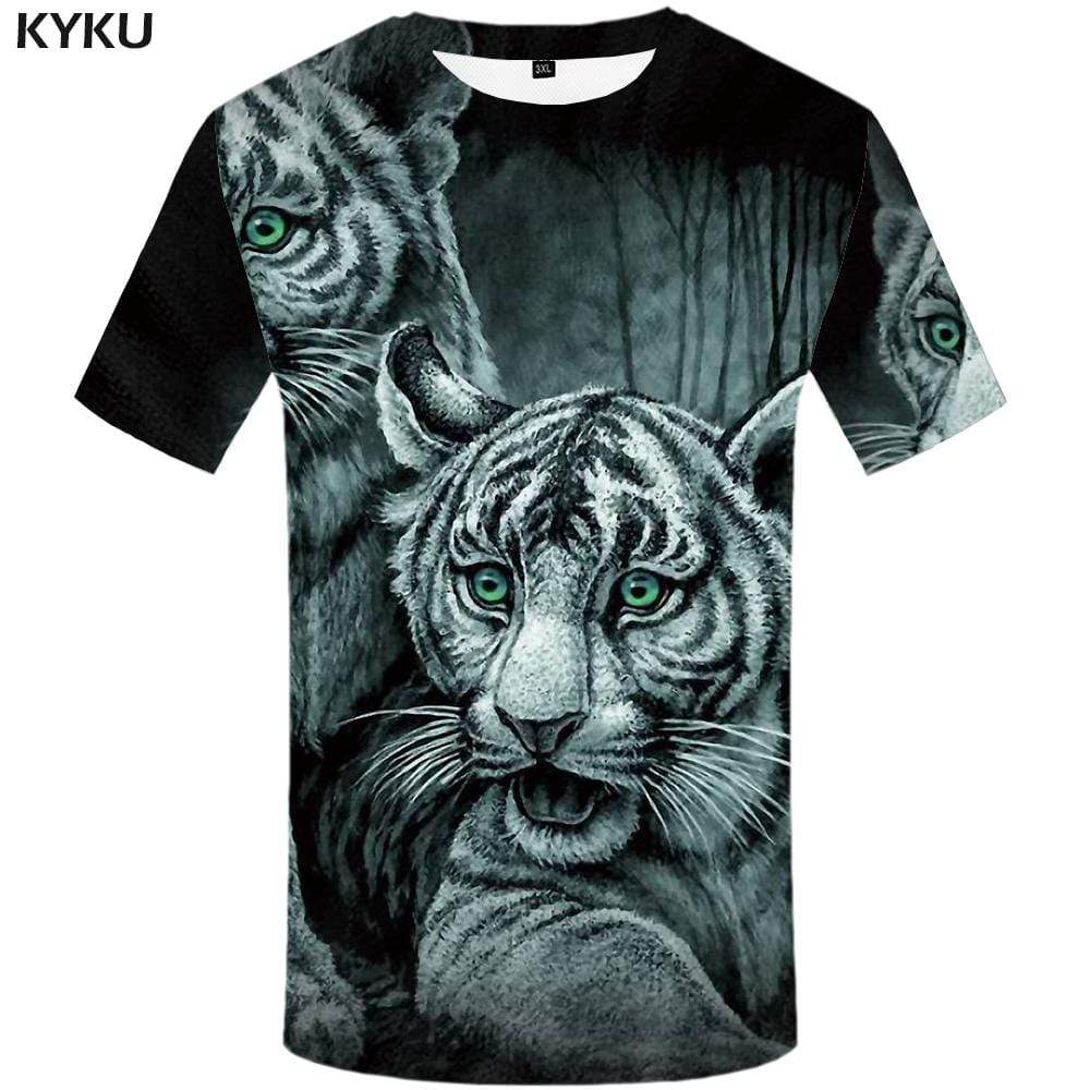 Tiger T shirt Men Animal Tshirt Anime Forest T shirts Funny Gray T-shirt 3d Retro Tshirts Print Mens Fashion Casual Unisex