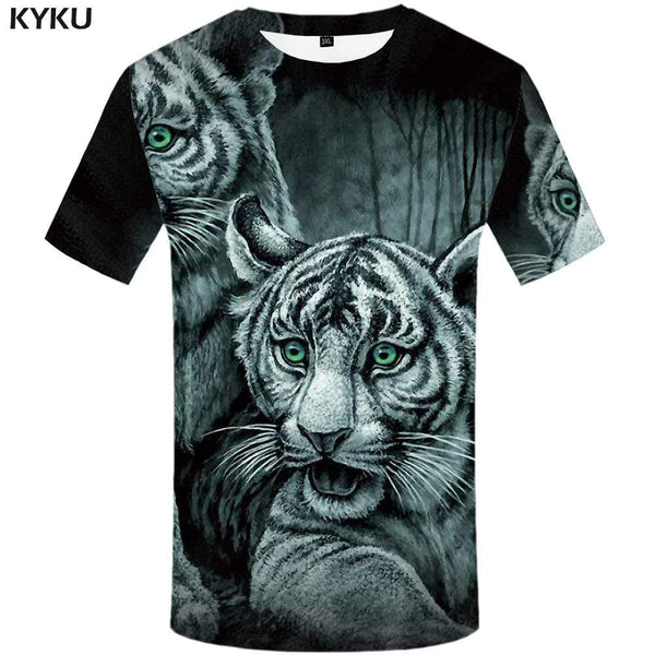 Tiger T shirt Men Animal Tshirt Anime Forest T shirts Funny Gray T-shirt 3d Retro Tshirts Print Mens Fashion Casual Unisex