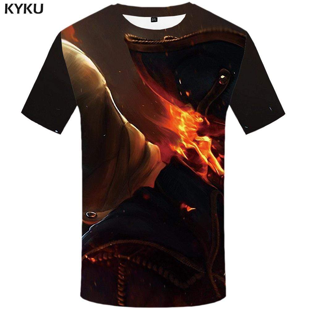 Skull T-shirts Men Fire Tshirts Print Gray T shirts Funny Flame T-shirt 3d Gothic Tshirt Anime Mens Fashion Hip hop Unisex