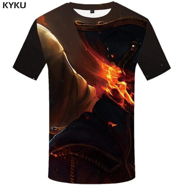 Skull T-shirts Men Fire Tshirts Print Gray T shirts Funny Flame T-shirt 3d Gothic Tshirt Anime Mens Fashion Hip hop Unisex