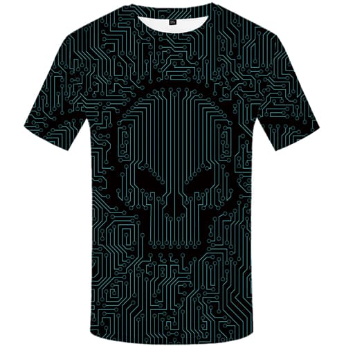 Skull T-shirt Men Green Tshirts Casual Circuit Shirt Print Short Sleeve Fashion