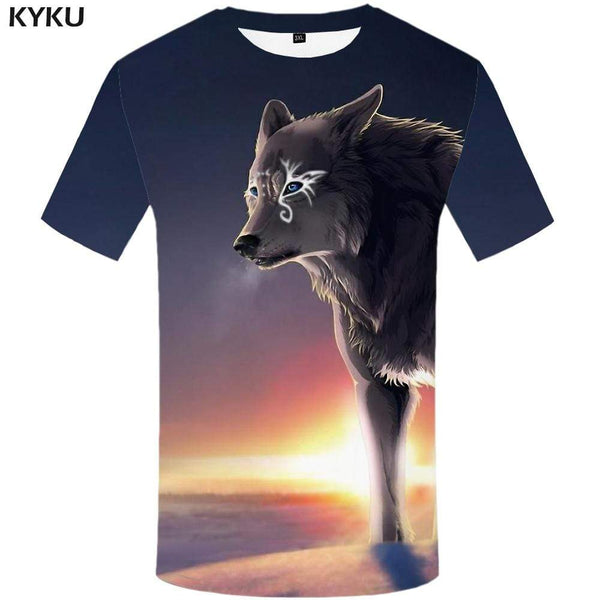 KYKU Brand Wolf T-shirts Men Colorful T-shirt 3d Animal T shirts Funny King Tshirts Print Sky Tshirt Anime Mens Clothing Hip hop