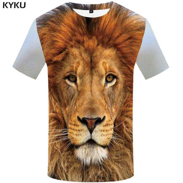 Lion T-shirts Men Forest T-shirt 3d Animal Tshirts Print Metal Tshirt Anime King T shirts Funny Mens Clothing Short Sleeve