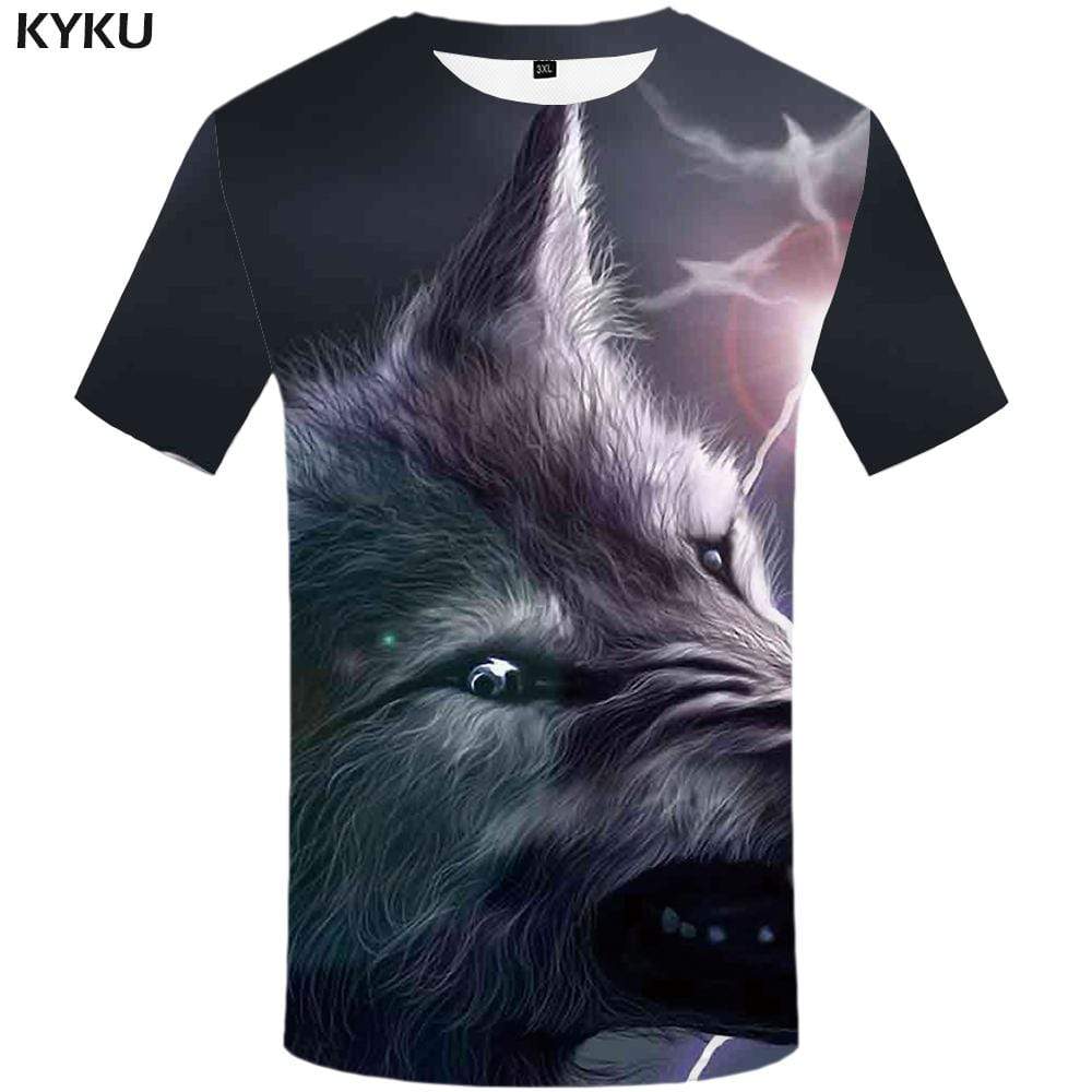 Wolf T shirt Men Lightning Tshirt Anime Gray T-shirt 3d Animal T shirts Funny Art Tshirts Print Mens Fashion Hip hop Unisex