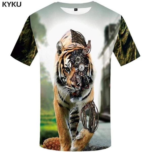 Tiger T-shirts Men Metal T-shirt 3d Animal Tshirts Print Mechanical Tshirt Anime Abstract T shirts Funny Mens Clothing Casual