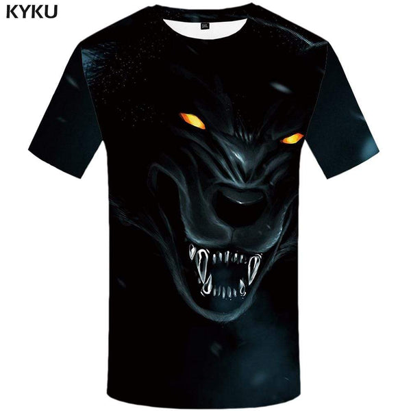 Wolf T shirt Men Black T shirts Funny Animal Tshirt Anime Gothic T-shirt 3d Eye Tshirts Print Mens Fashion Hip hop Unisex