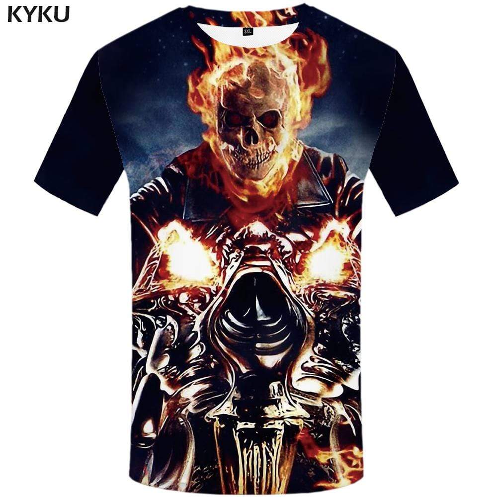 Skull T-shirts Men Metal Tshirts Print Flame Tshirt Anime Motorcycle T shirts Funny Fire T-shirt 3d Mens Fashion Short Sleeve