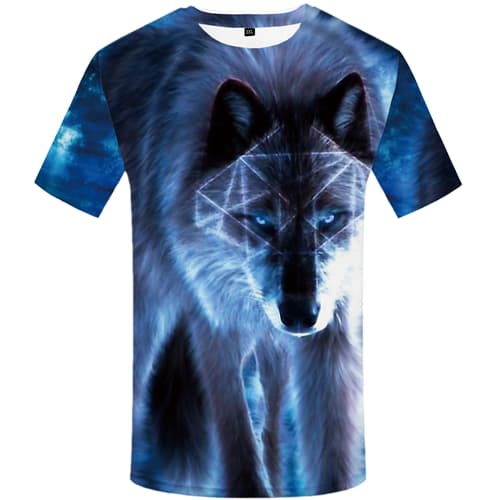 KYKU Brand Wolf T-shirts Men Geometric T-shirt 3d Animal Tshirt Anime Blue Tshirts Print Abstract T shirts Funny Mens Fashion