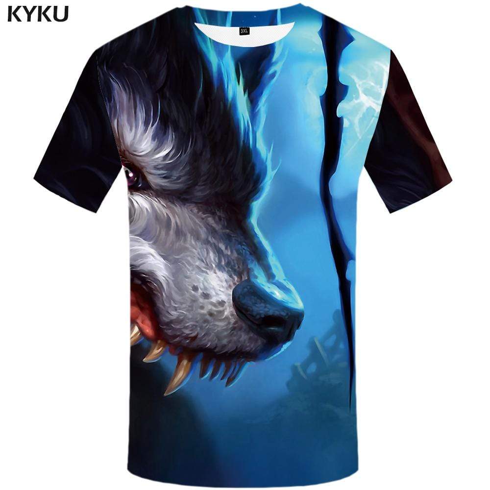 Wolf T shirt Men War T-shirt 3d Splice Tshirt Anime Blood T shirts Funny Animal Tshirts Print Mens Clothing Short Sleeve Unisex