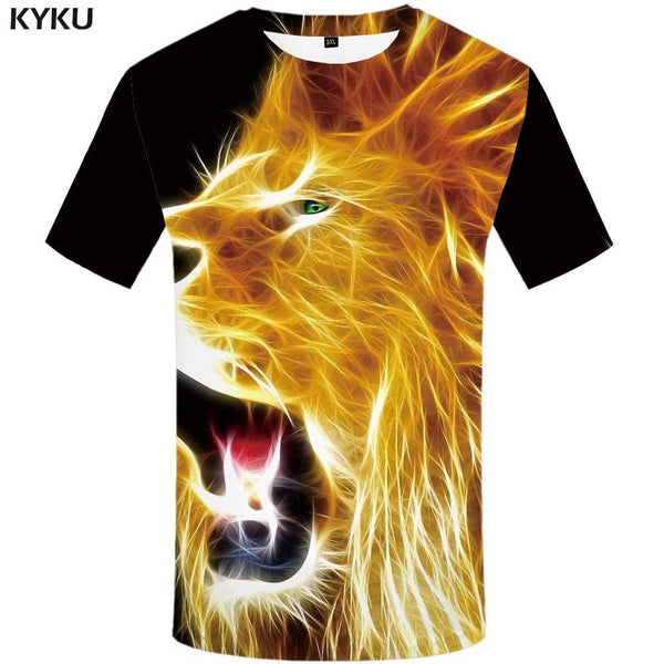 Lion T shirt Men Animal Tshirts Print Fire Tshirt Anime Art T-shirt 3d T shirts Funny Mens Clothing Hip hop Unisex Printed