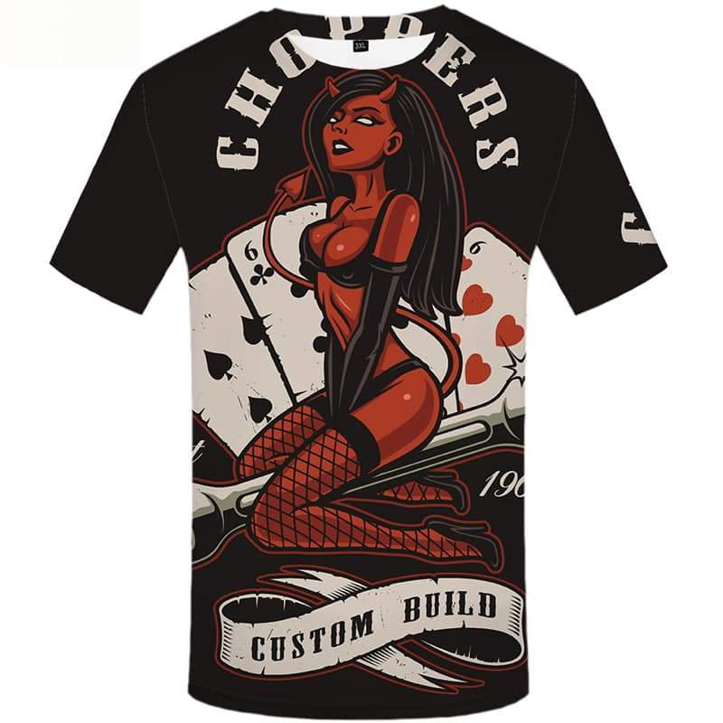 Skull T-shirt Men Poker T shirts Funny Card Shirt Print Short Sleeve Punk Rock