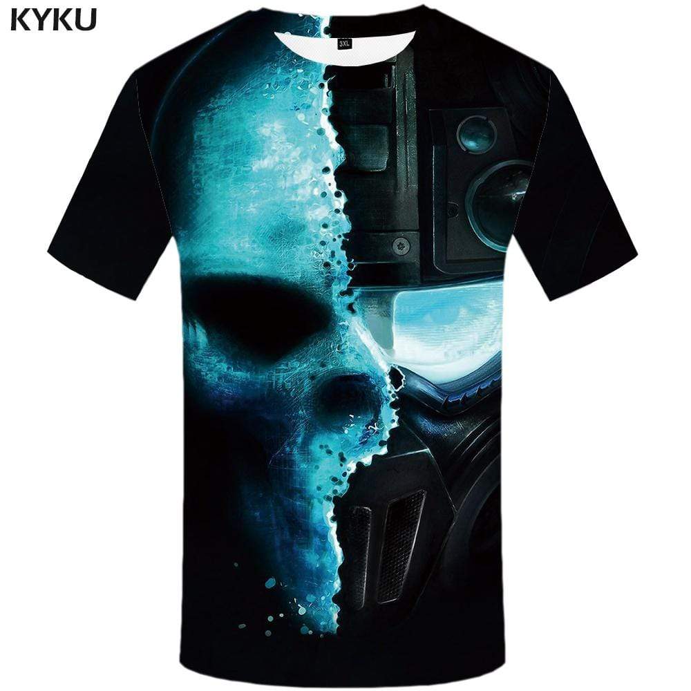 Skull T shirt Men Black Tshirt Anime Metal T-shirt 3d Gothic T shirts Funny Tshirts Print Mens Clothing Casual Unisex Tee Top