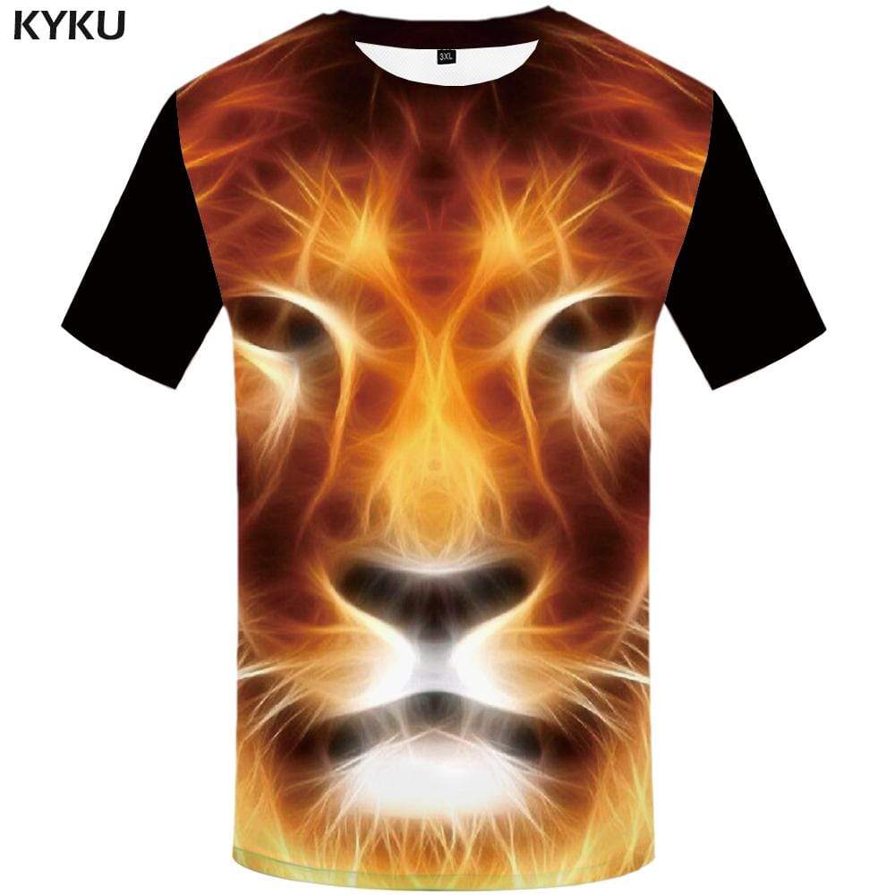 Lion T-shirts Men Animal T shirts Funny Flame Tshirts Print Geometric T-shirt 3d Tshirt Anime Mens Clothing Casual Unisex